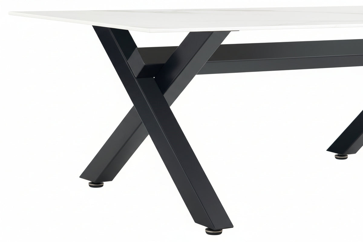 Table Basse IXE Métal Chrome Plateau Verre Trempé Marbré Blanc 120x60x45cm