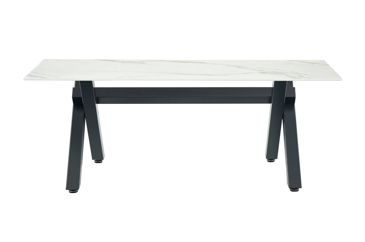 Table Basse IXE Métal Chrome Plateau Verre Trempé Marbré Blanc 120x60x45cm