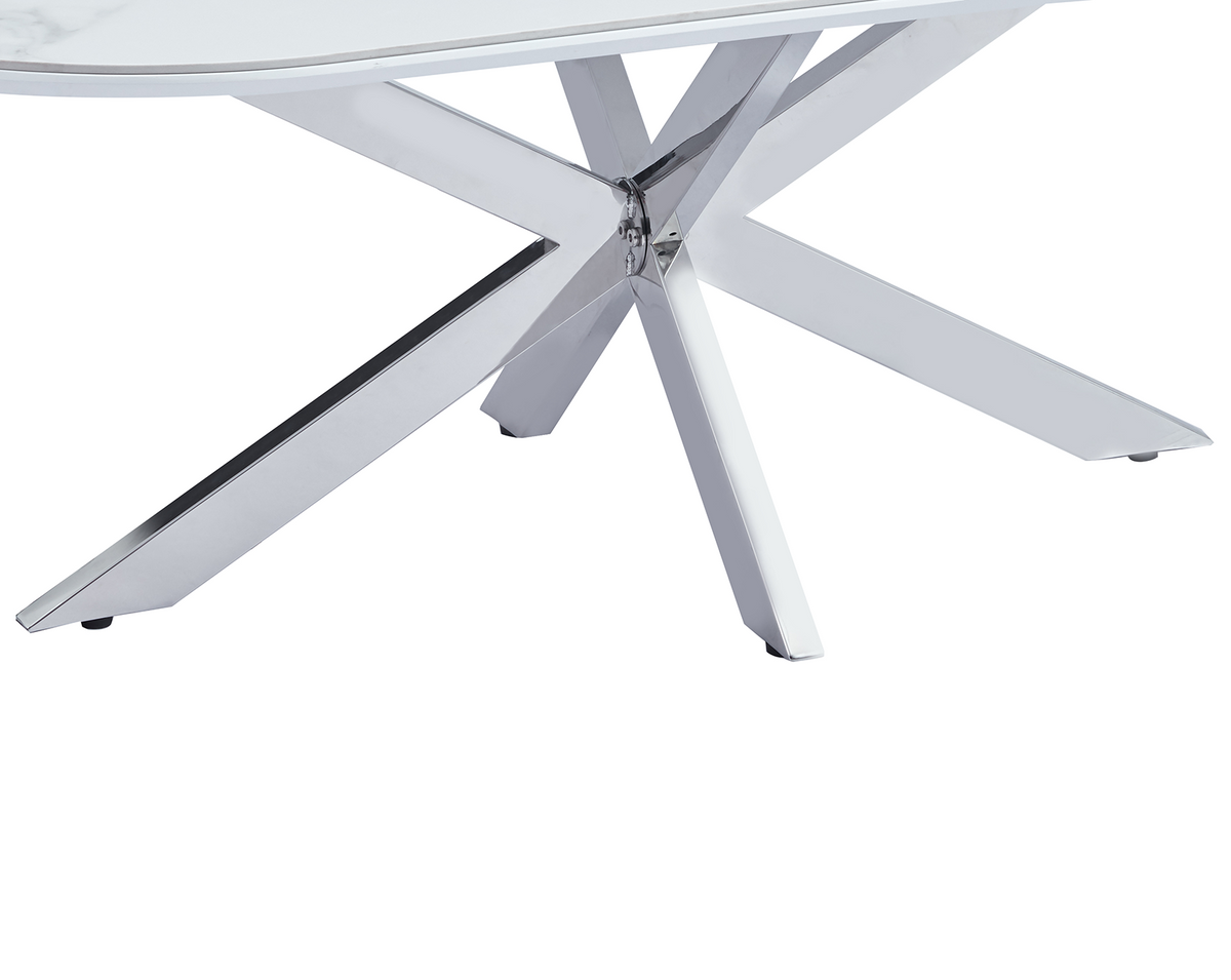 Table basse 120x60 céramique effet marbre blanc pieds chromés