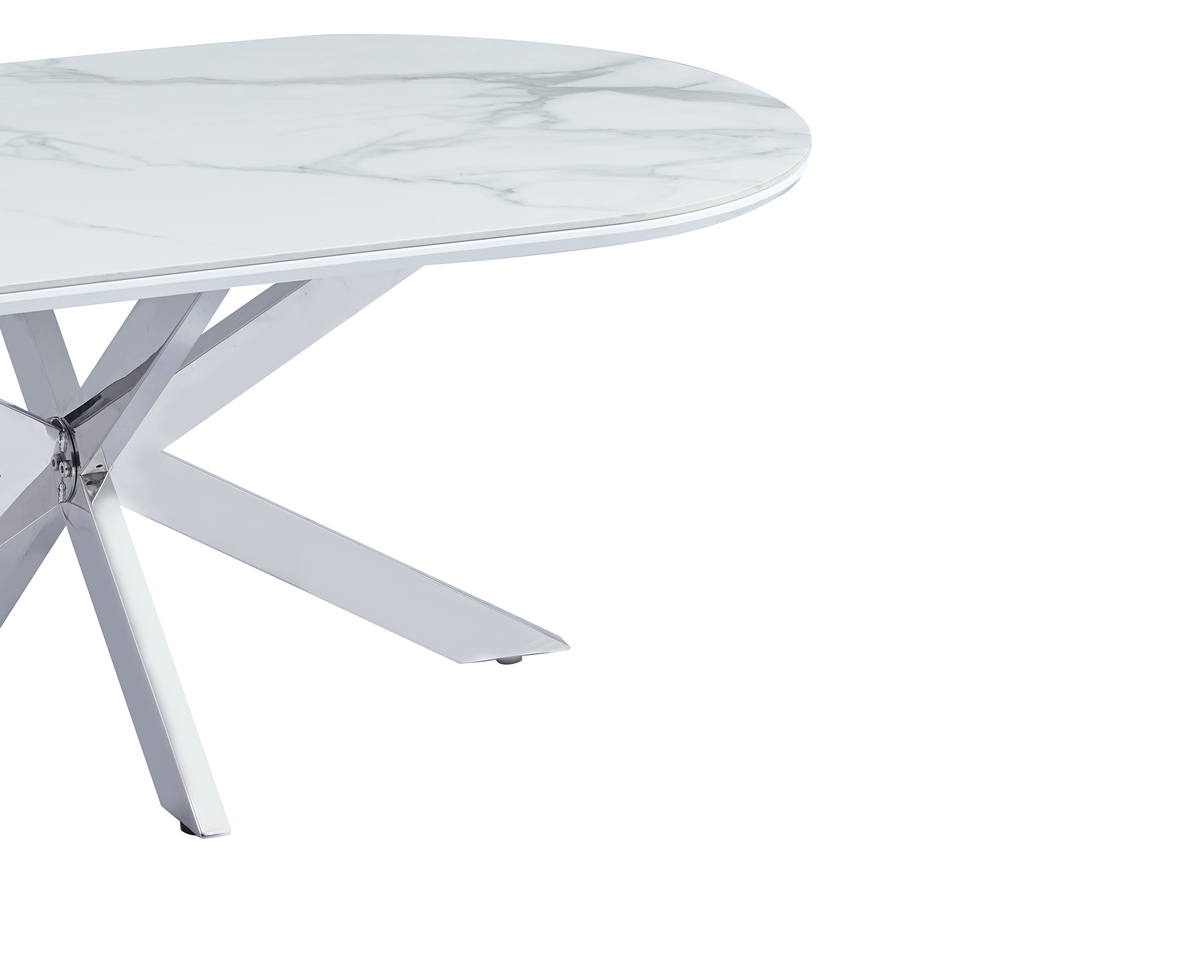 Table basse 120x60 céramique effet marbre blanc pieds chromés