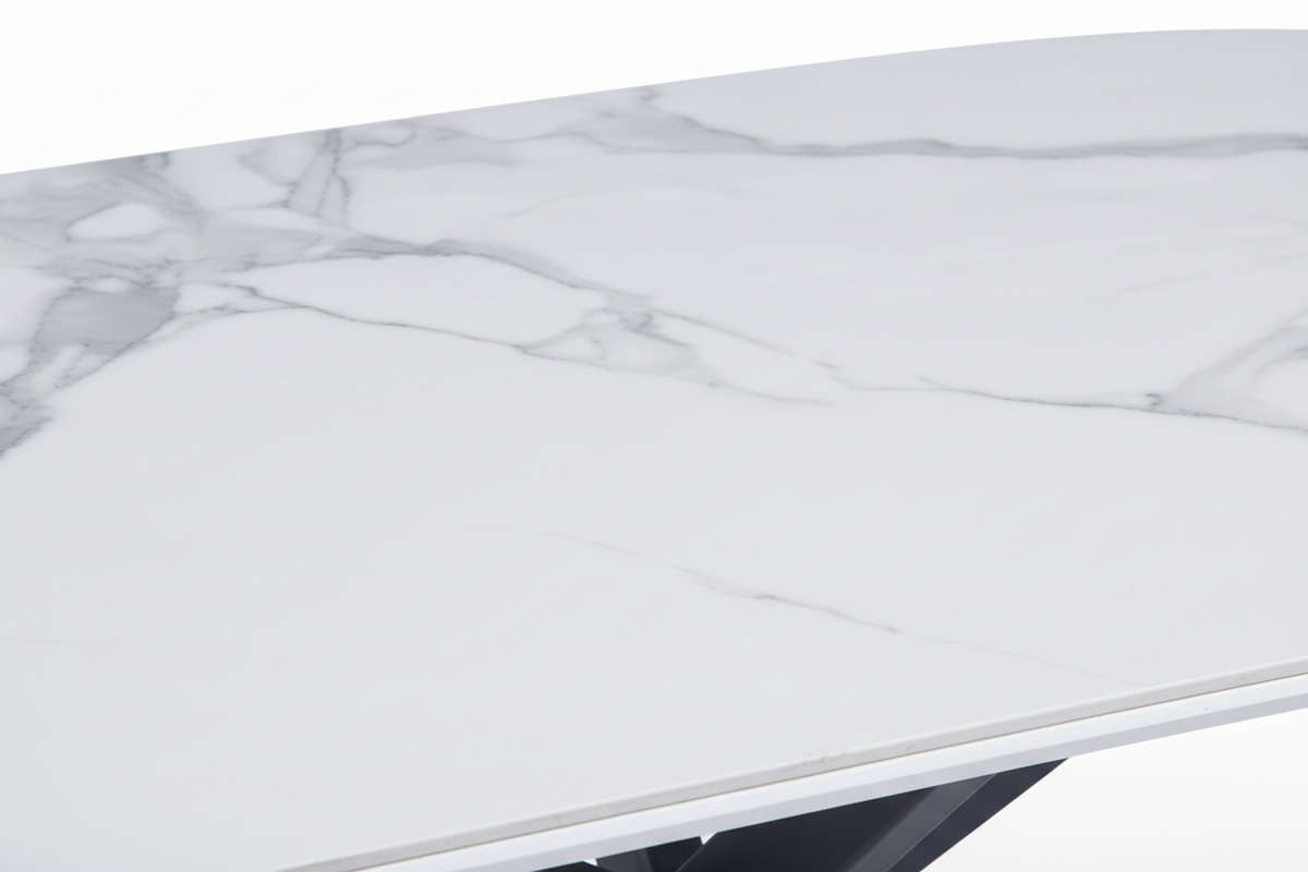 Table basse 120x60 céramique effet marbre blanc pieds métal noir mat