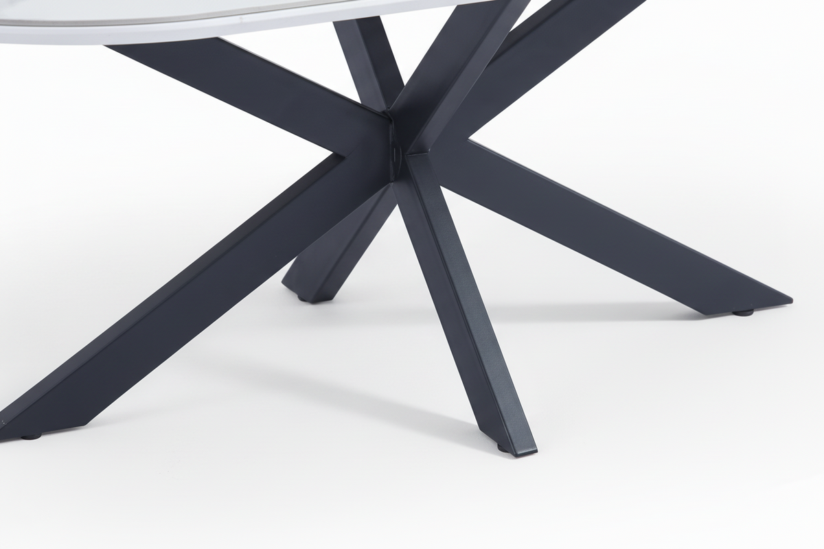 Table basse 120x60 céramique effet marbre blanc pieds métal noir mat