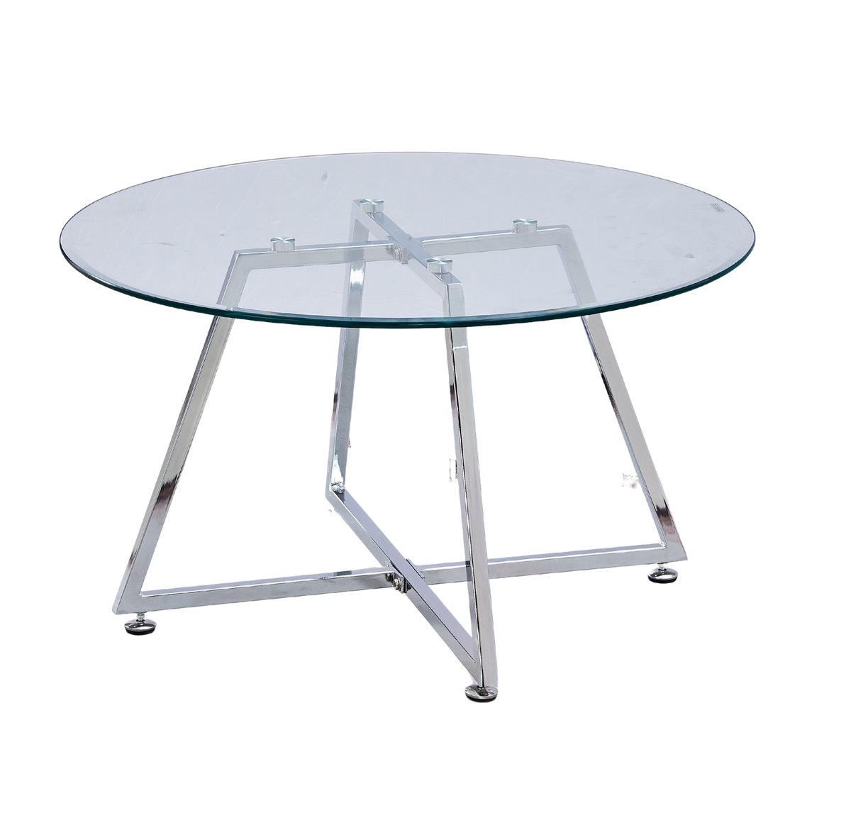 Table Basse Ronde HELOISE Métal Chrome Plateau Verre Trempé Transparent D80xH45cm