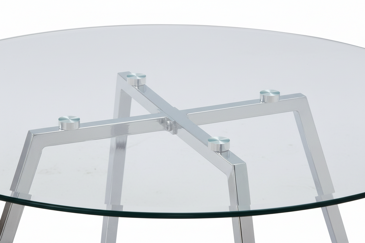 Table Basse Ronde HELOISE Métal Chrome Plateau Verre Trempé Transparent D80xH45cm