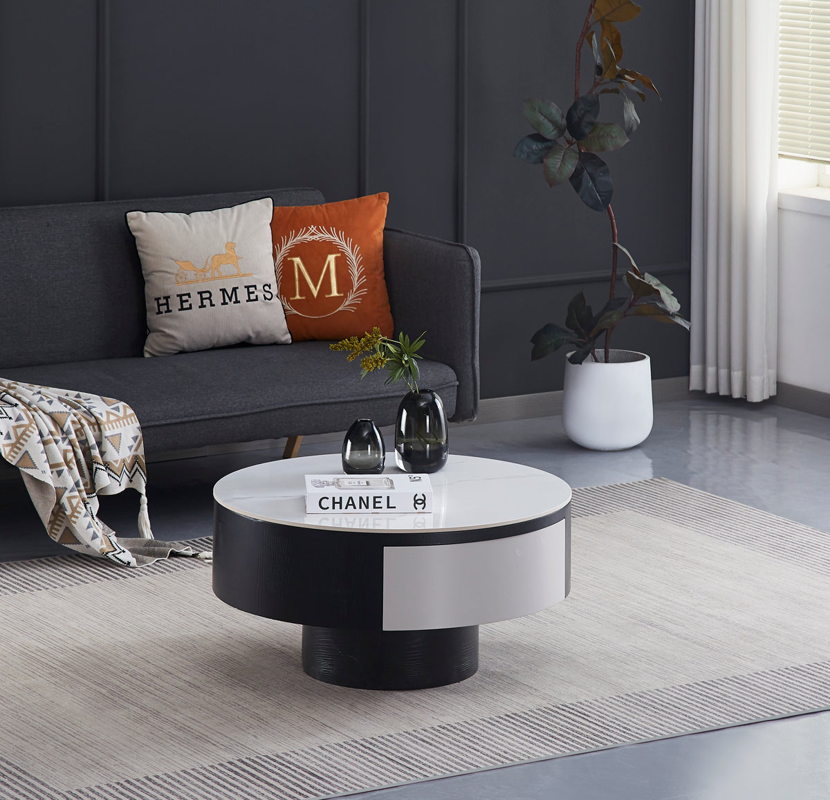 Table basse TORNADO Noir & Blanc avec tiroir 80x40 cm #couleur_noir_blanc