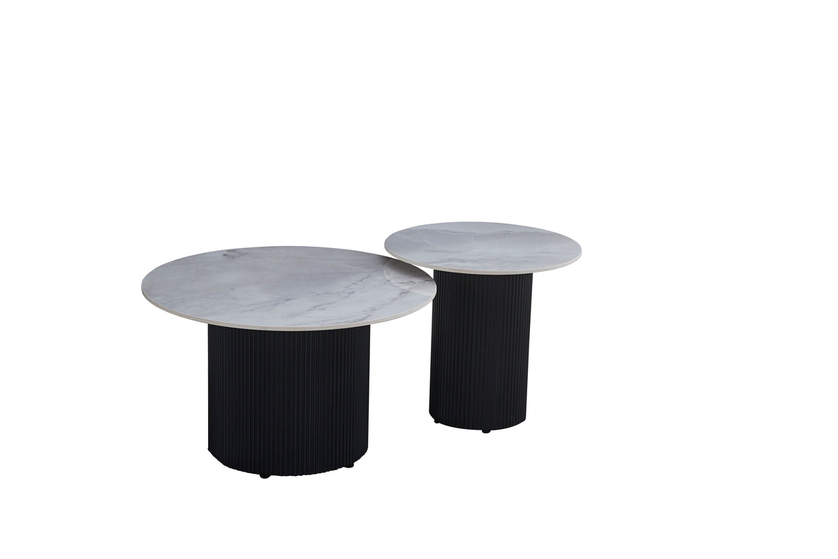Lot de 2 tables basses gigognes céramique effet marbre 70cm POLPO