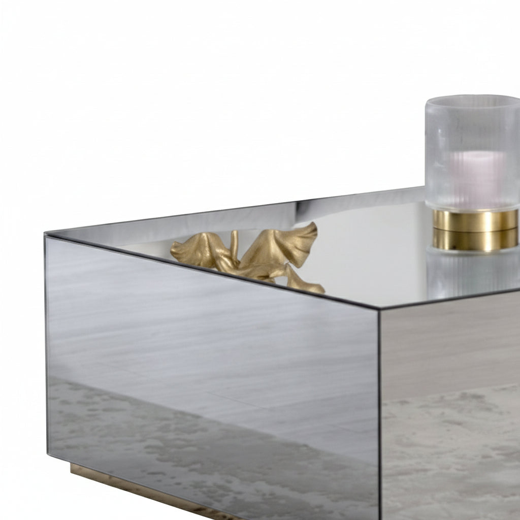 Table basse carrée 90x90 effet miroir structure MDF