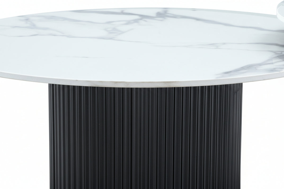 Lot 2 Tables Basses Rondes Céramique Blanc D80x38 D60x45 MINA