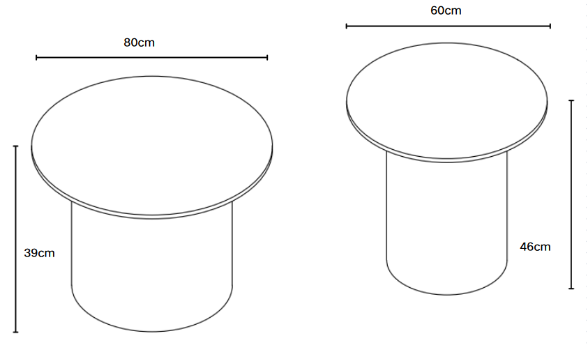 Lot 2 Tables Basses Rondes Céramique Blanc D80x38 D60x45 MINA