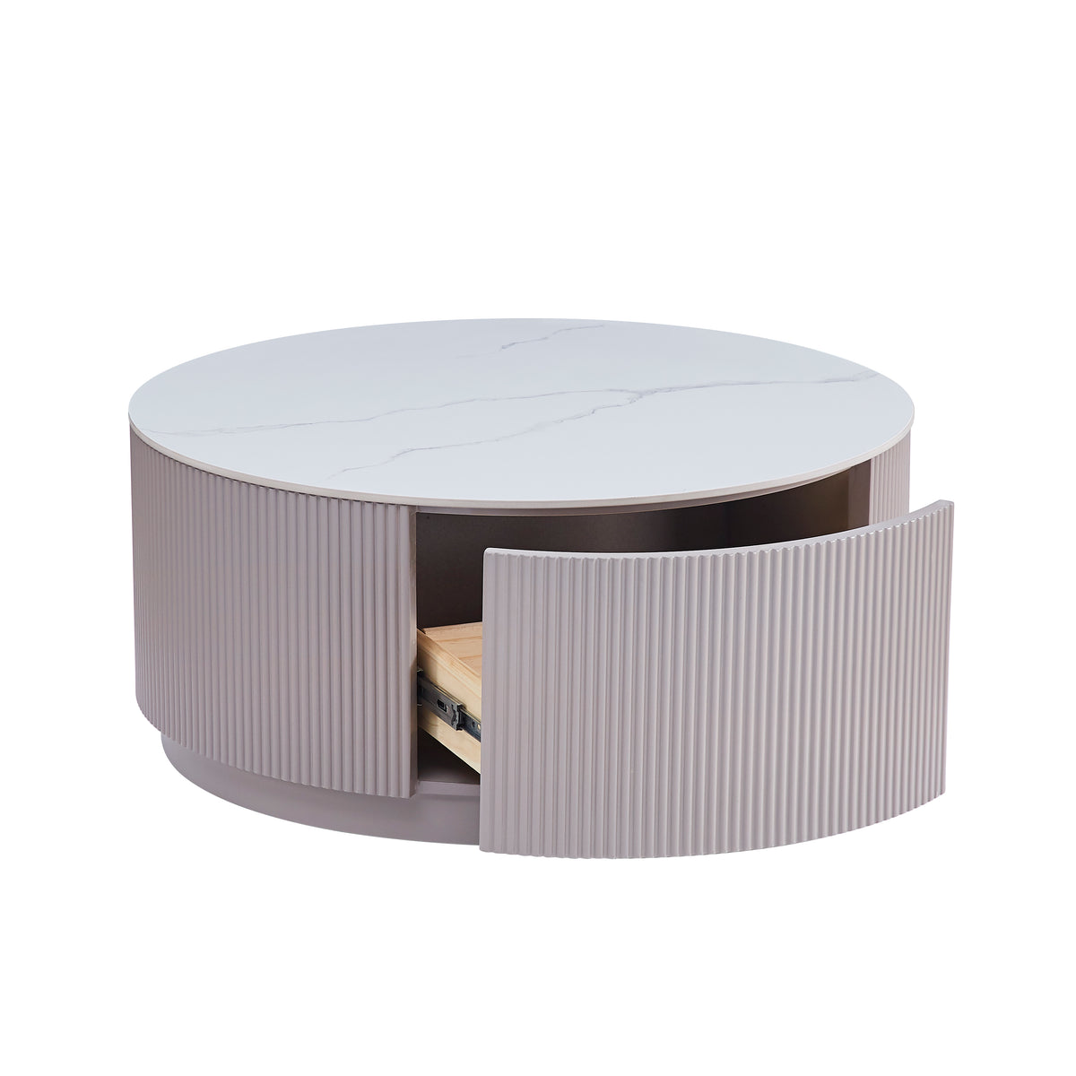 Table basse BARI bois gris marbre blanc avec tiroir 80x45 cm