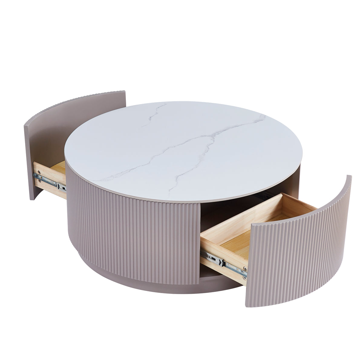 Table basse BARI bois gris marbre blanc avec tiroir 80x45 cm
