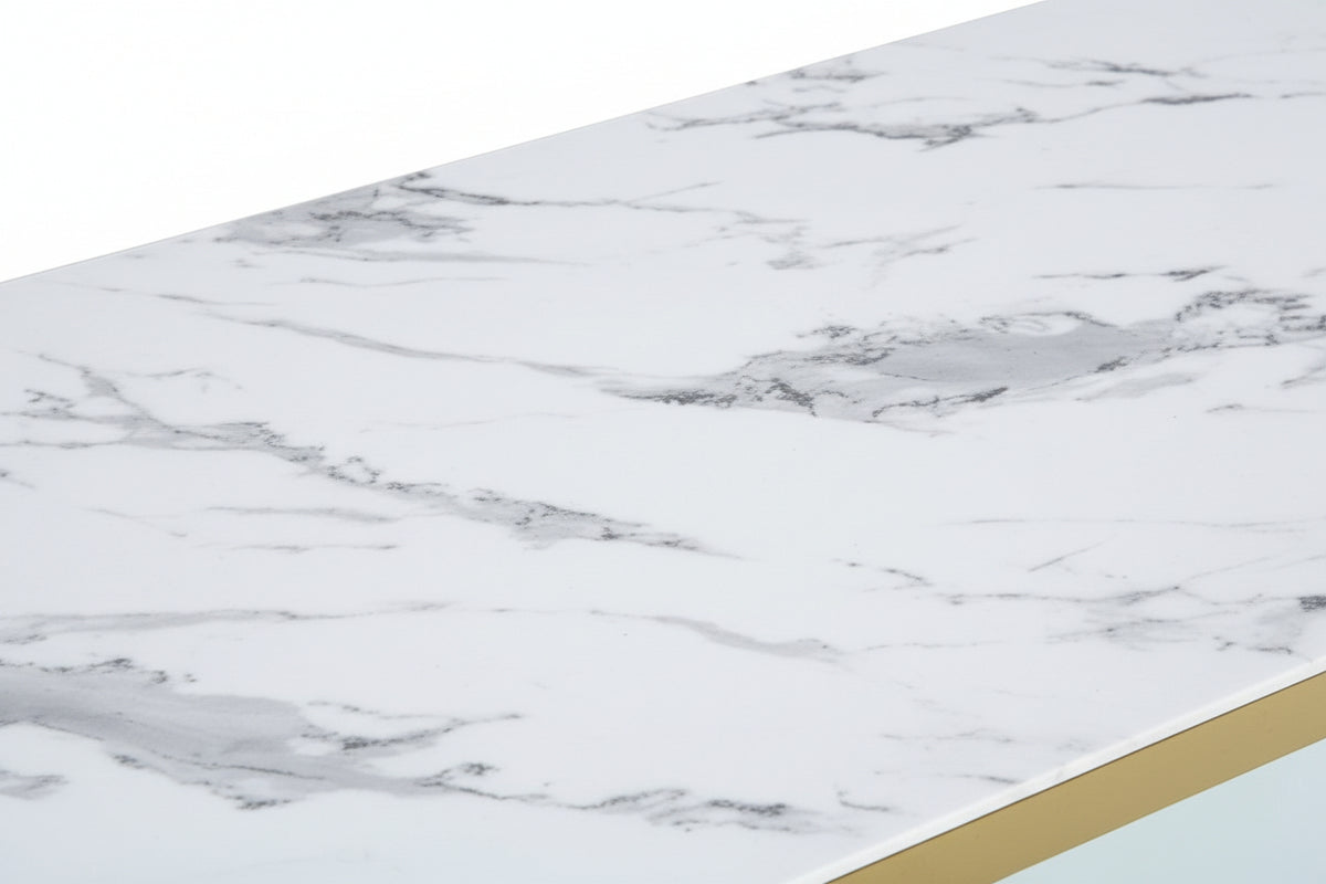 Table basse rectangle double plateau verre effet Marbré Blanc 120cm FLUTE