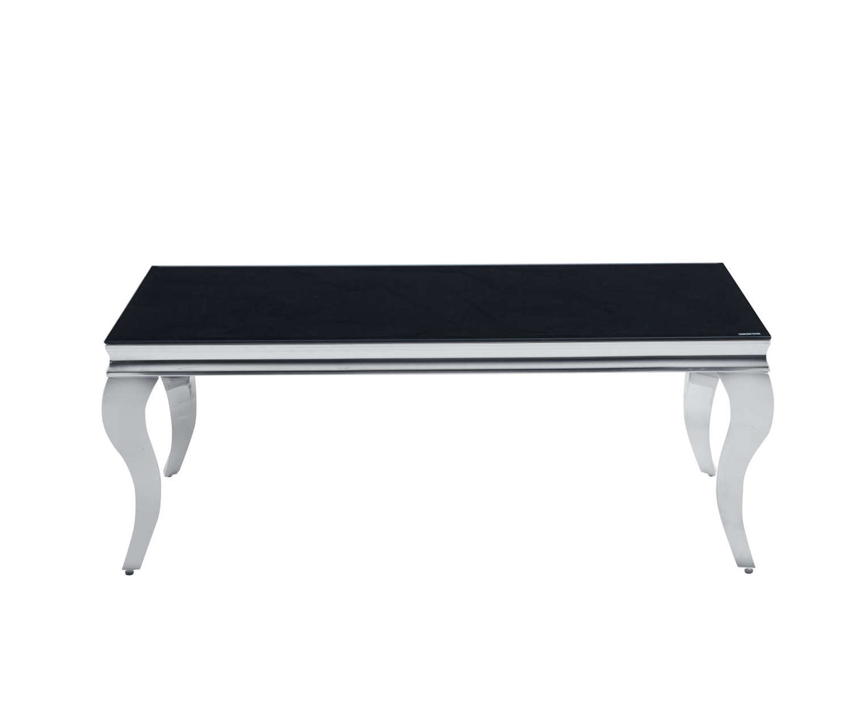 Table Basse BAROQUE Rectangle Plateau Verre Trempé Noir Pieds Chrome 120x60x45cm