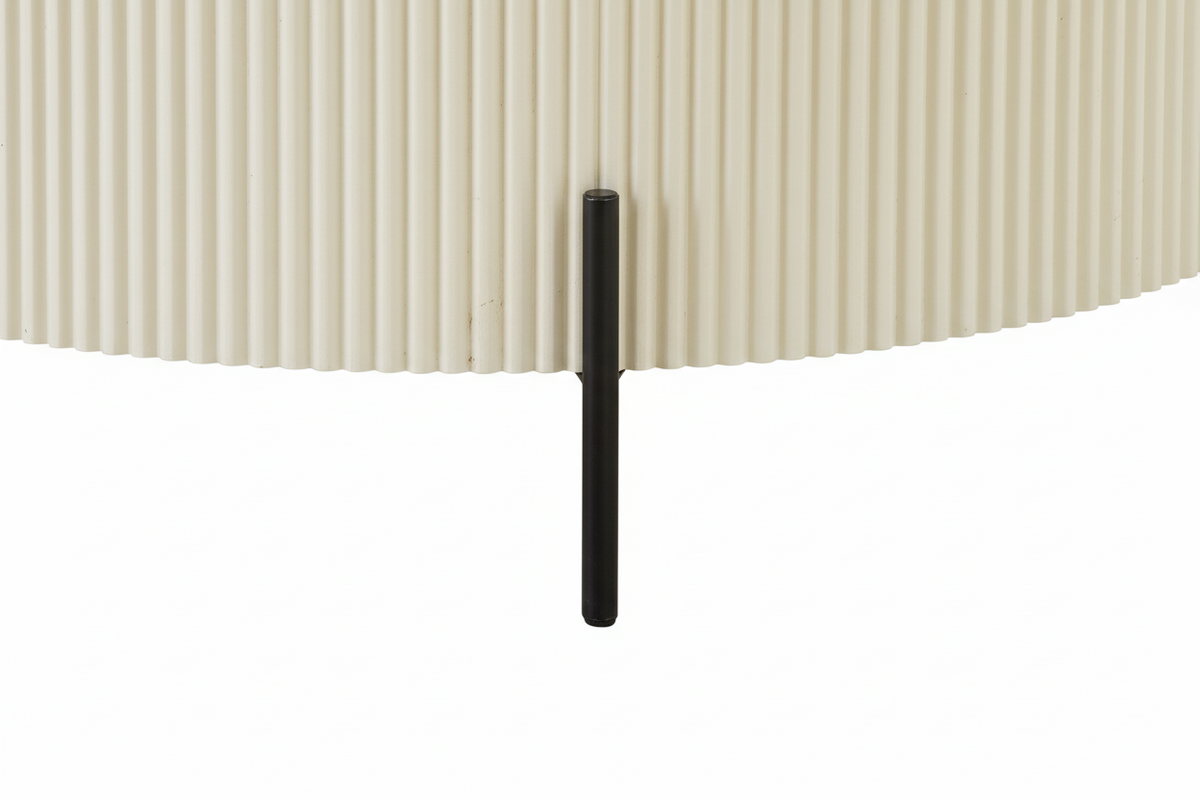 Table Basse RUBY Ronde Plateau Céramique Effet Travertin Beige Pied Métal Noir D90xH45 cm