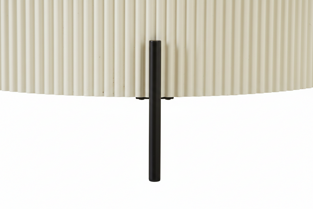 Table Basse RUBY Ronde Plateau Céramique Effet Travertin Beige Pied Métal Noir D100xH45 cm