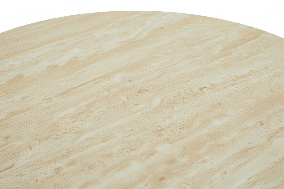 Table basse ronde céramique effet travertin noisette 90cm métal noir RUBY