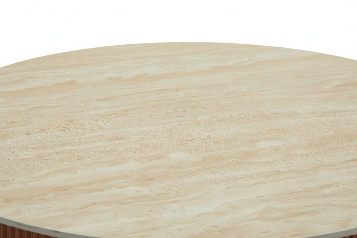 Table Basse Ronde Céramique Effet Travertin Noisette D100xH45 cm RUBY