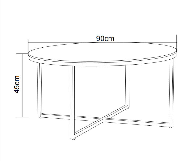 Table Basse LORIE Ronde Plateau Verre Trempé Marbré Noir Structure Métal Noir D90x45cm