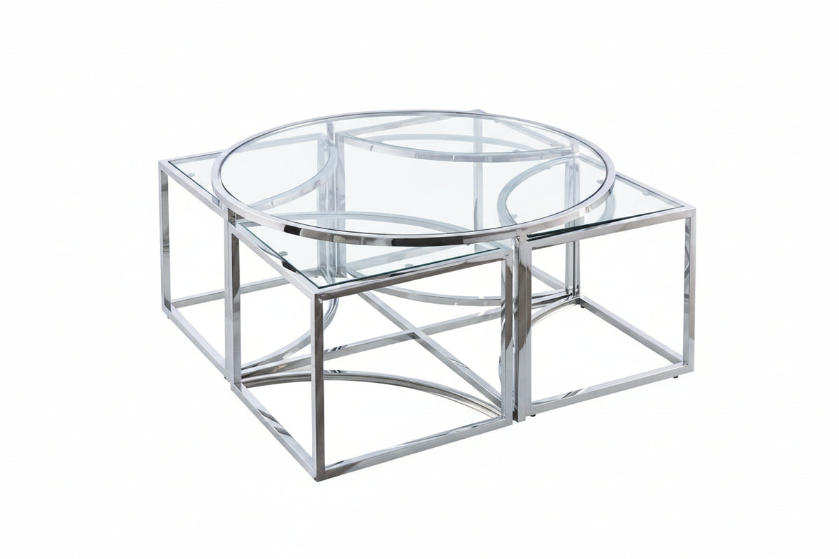 Table basse ronde verre chromé 90 cm modulable gigognes salon - ELVE