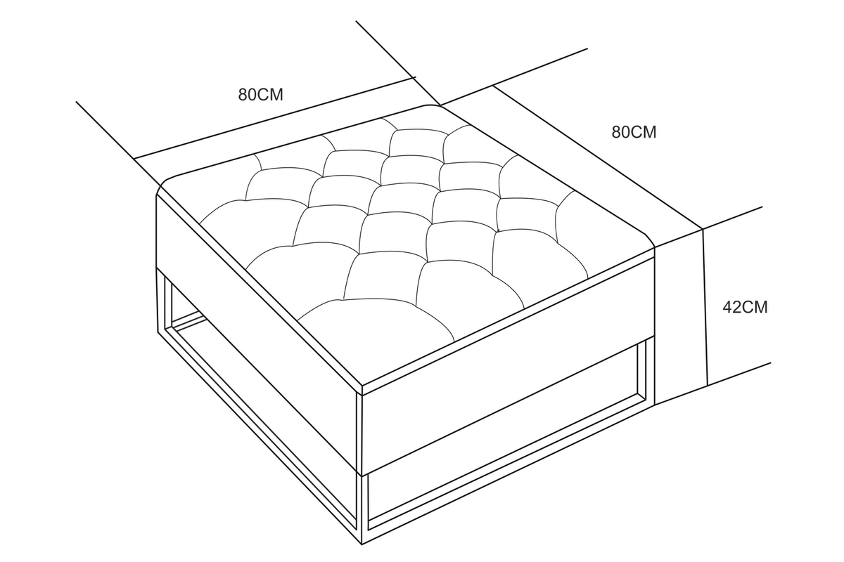 Table basse pouf velours écru 80x80 cm - CAPITONNE