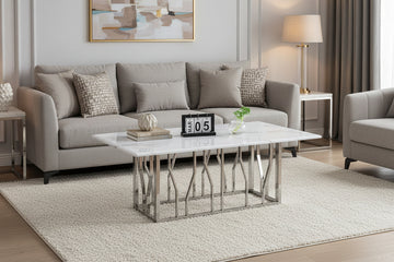Table basse PORTOFINO chrome marbre blanc 120x70x45 cm #couleur_chrome_marbre_blanc