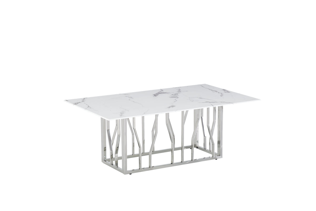 Table basse 120x70 céramique effet marbre blanc pieds chromés