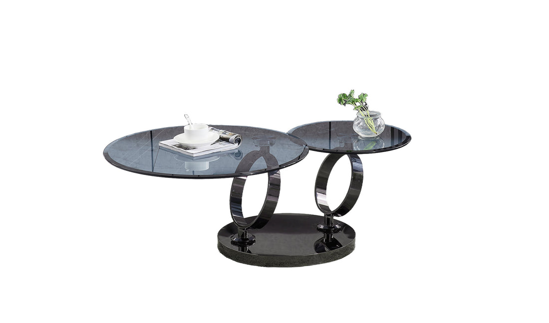 Table basse AUTOMAT noir verre fumé plateau 80 cm + rotatif 55 cm #couleur_noir
