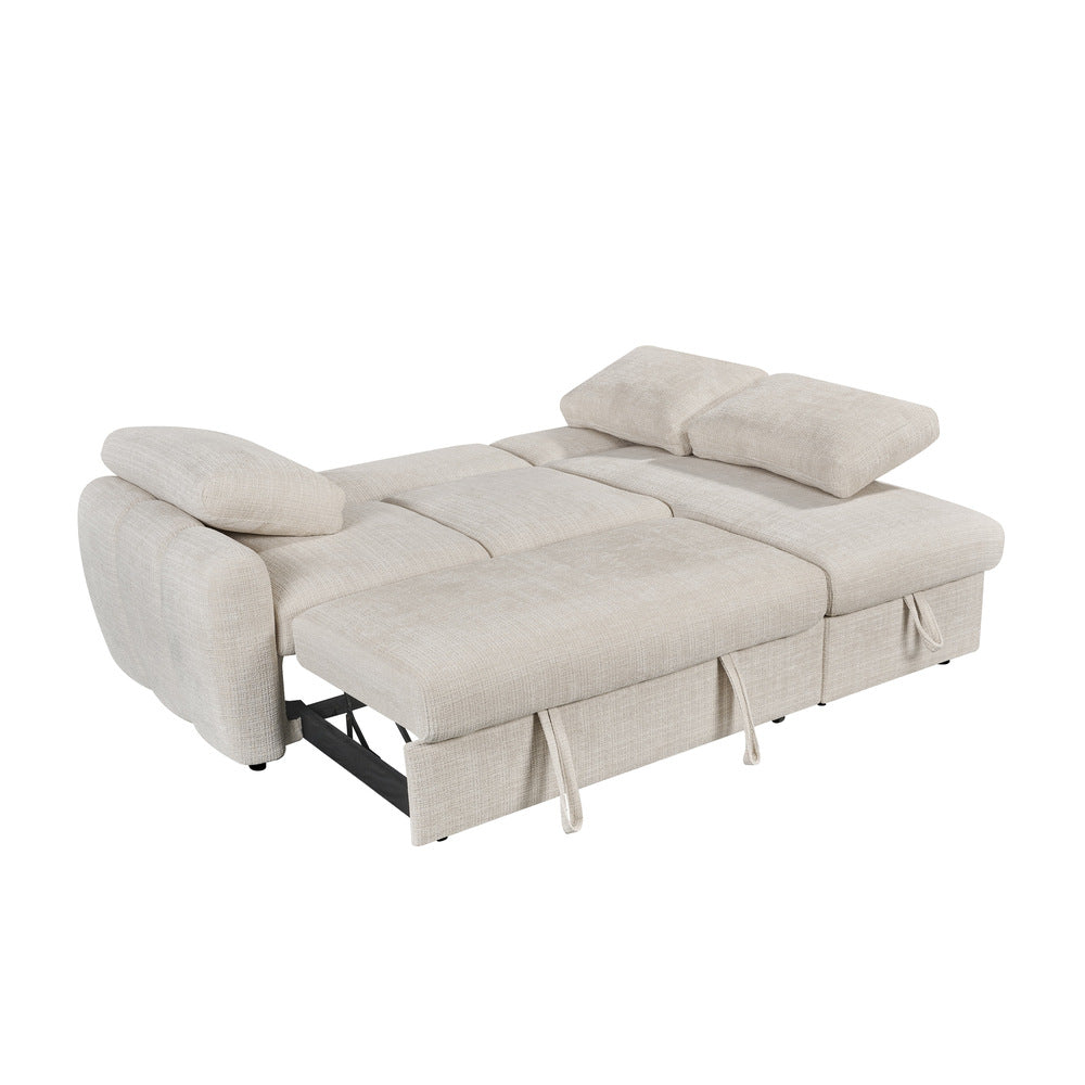 Canapé d’angle droit convertible en tissu Cremona beige 238 x 160 cm – Cuba