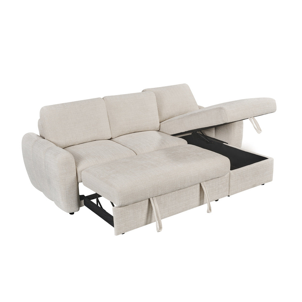 Canapé d’angle droit convertible en tissu Cremona beige 238 x 160 cm – Cuba