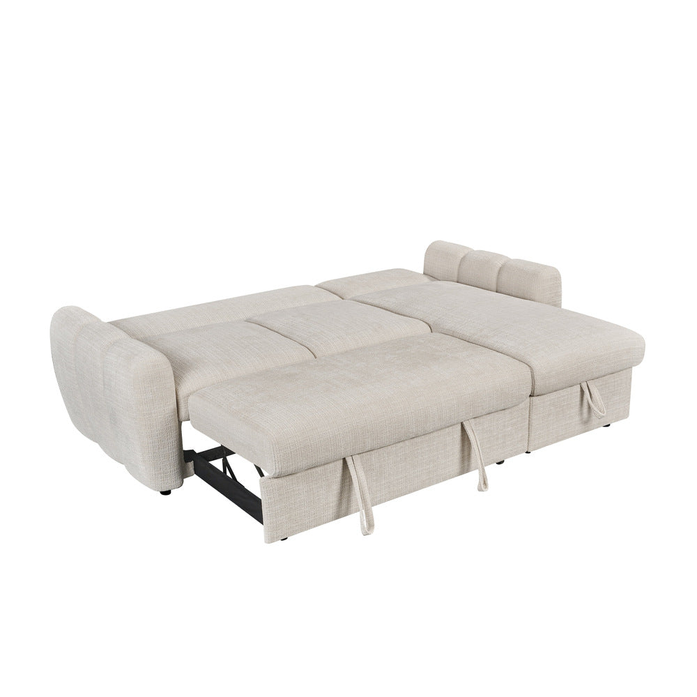 Canapé d’angle droit convertible en tissu Cremona beige 238 x 160 cm – Cuba