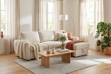 Canapé d’angle gauche convertible en tissu Cremona beige 238 x 160 cm – Cuba