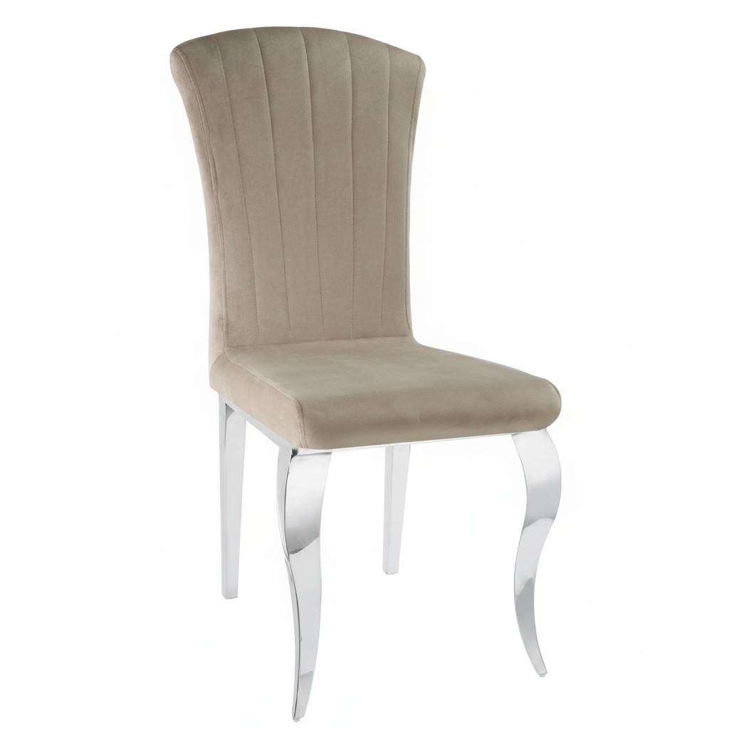 Lot de 6 Chaises baroque LOUIS Chrome Velours Moka