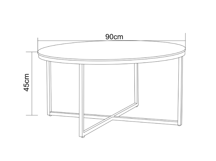 Table Basse LORIE Ronde Plateau Verre Trempé Miroir Structure Métal Gold D90x45cm