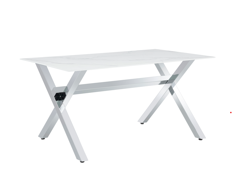 Table à manger IXE chrome verre trempé 150x90x75 cm #couleur_chrome_marbre_blanc