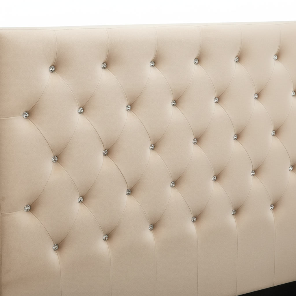 Lit coffre capitonné velours beige 140x190 cm sommier inclus VICTORIA