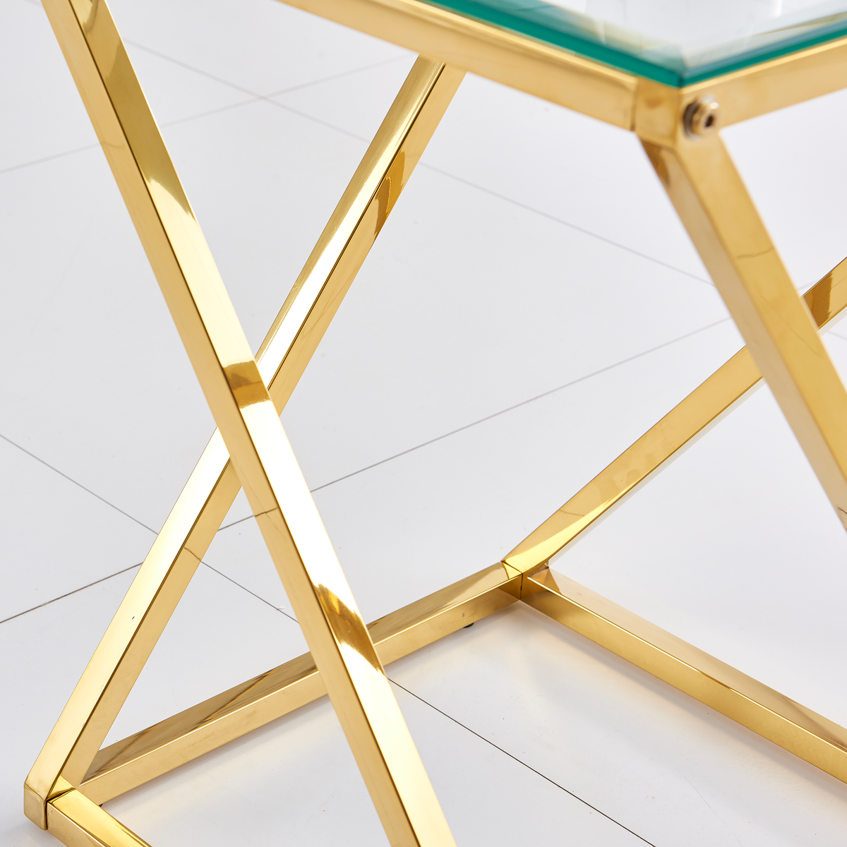 Guéridon BEVERLY – Pied Gold & Verre Transparent – 40x40x55 cm #couleur_transparent 