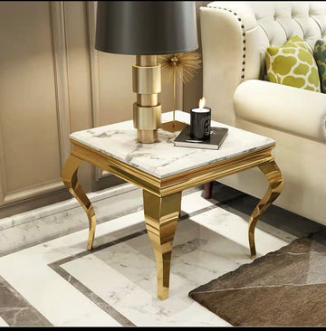Guéridon BAROQUE gold marbre blanc 50x50 cm #couleur_marbre_blanc