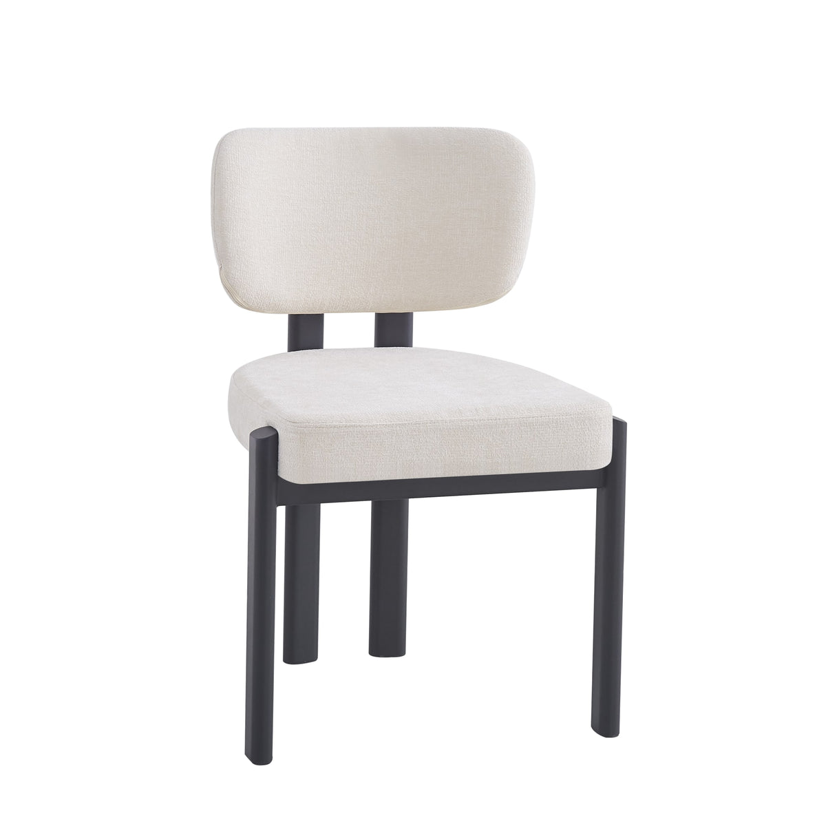 CHAISE BAGUETTE PIED METAL NOIR SERGE CHENILLE BEIGE