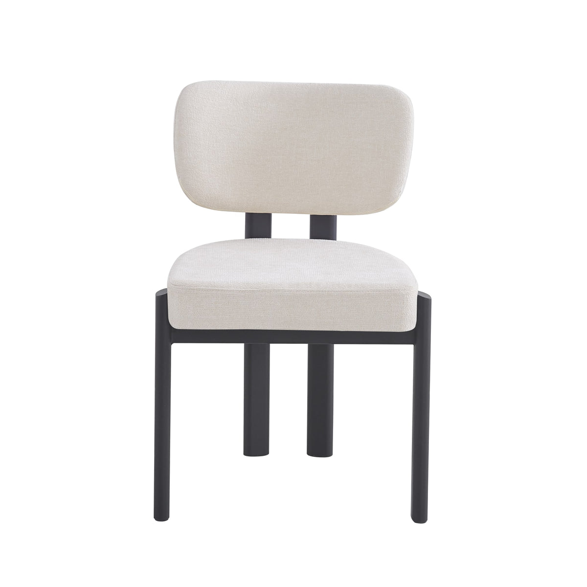 CHAISE BAGUETTE PIED METAL NOIR SERGE CHENILLE BEIGE