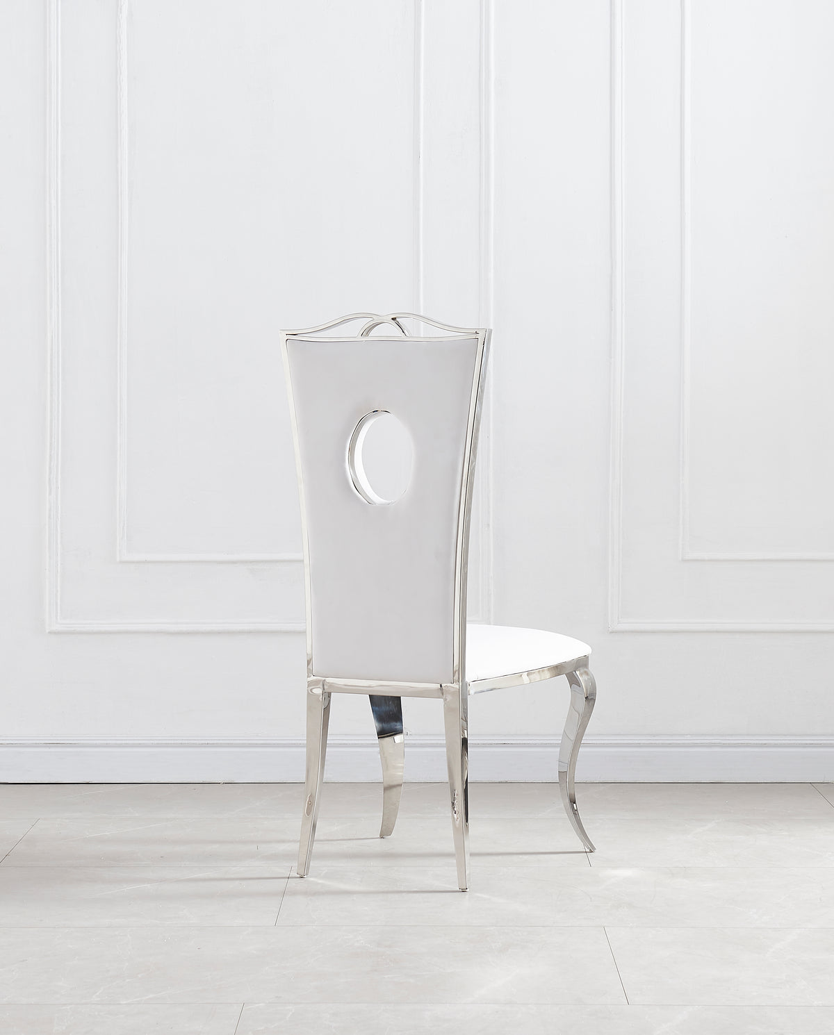Lot de 4 Chaises baroque ROYAL Chrome Simili BLANC