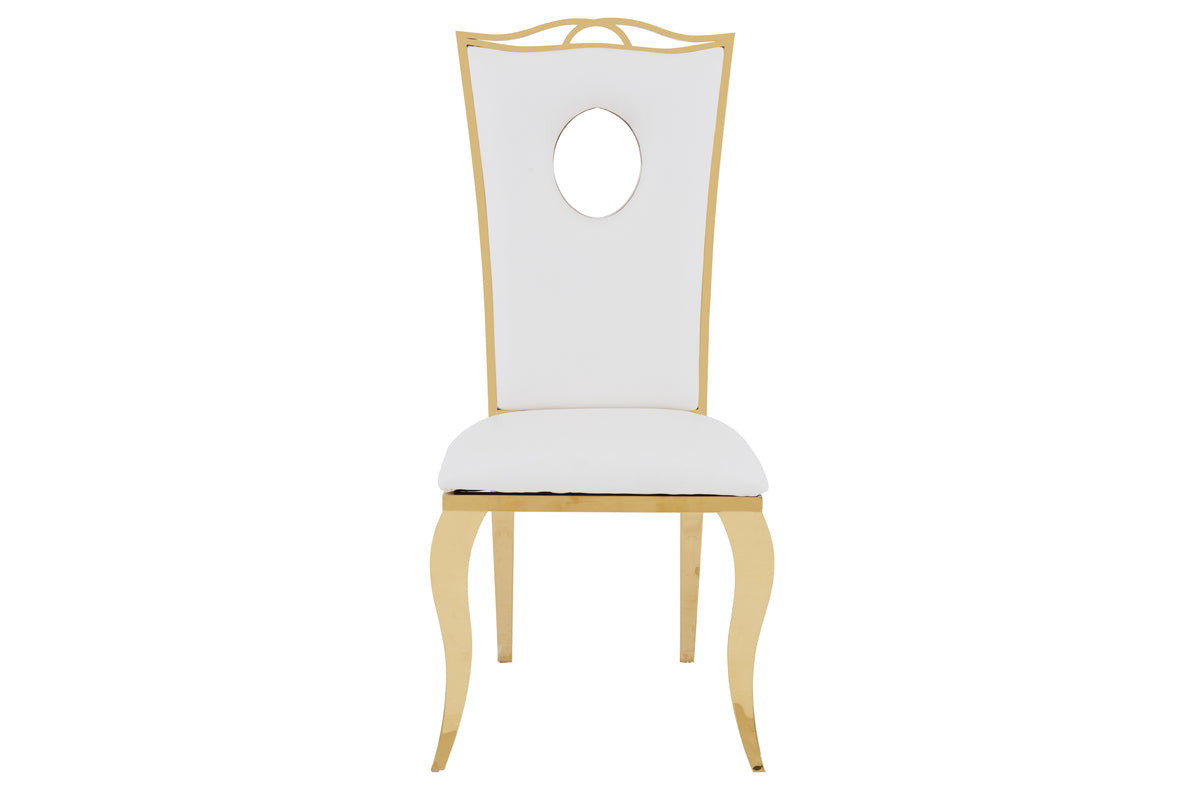 Lot de 4 Chaises Baroque ROYAL Gold Simili Blanc