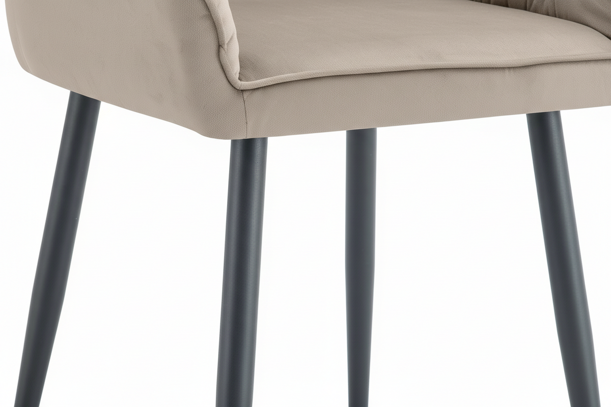 Lot 2 Chaises Salle à Manger Jade Accoudoirs Velours Taupe Pieds Métal Noir 53,5x53x84cm