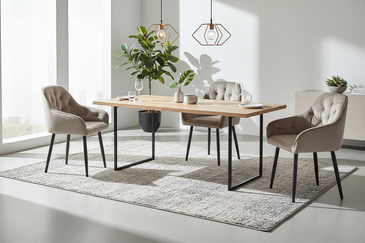Lot 2 Chaises Salle à Manger Jade Accoudoirs Velours Taupe Pieds Métal Noir 53,5x53x84cm