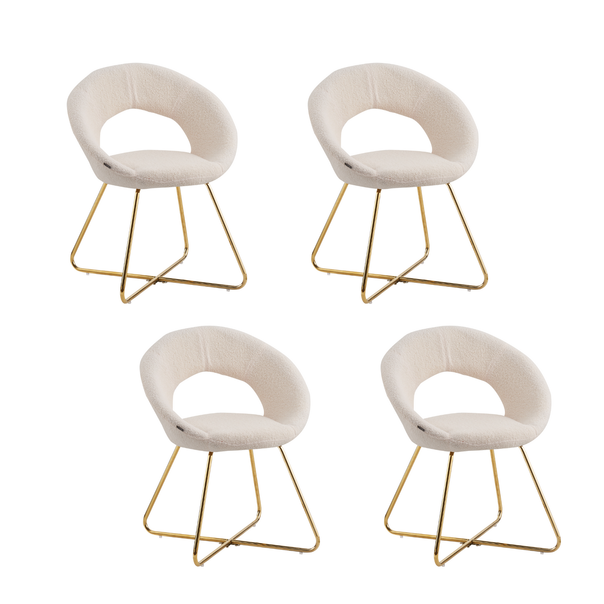 Lot de 4 Chaises BUBBLE Gold velours - Blanc doudou