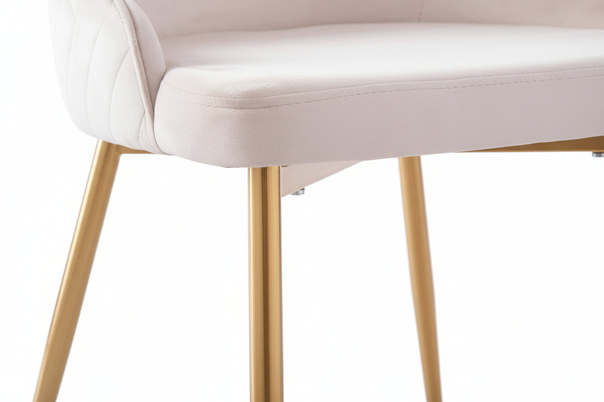 Lot 2 Chaises Salle à Manger Hilton Velours Beige Pieds Gold