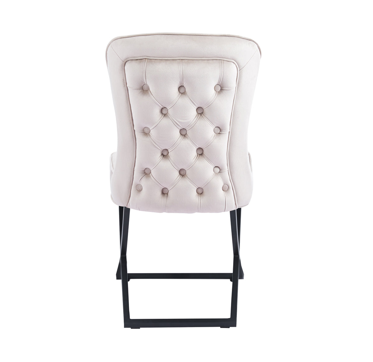Lot de 4 chaises GABRIELLE Métal noir Velours Capitonné #couleur_beige