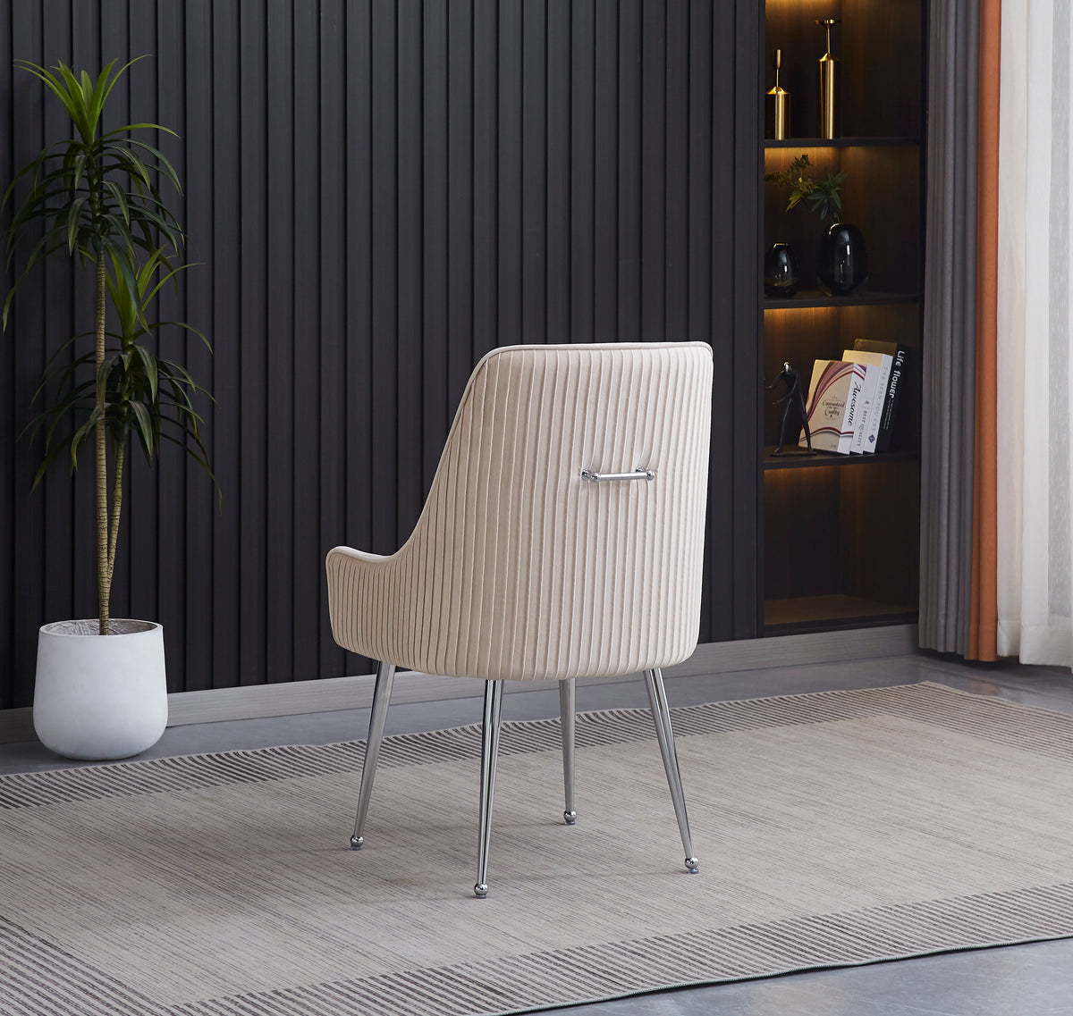 Lot 2 Chaises Salle à Manger Luxury Velours Beige Pieds Chrome 52x65,5x93,5cm