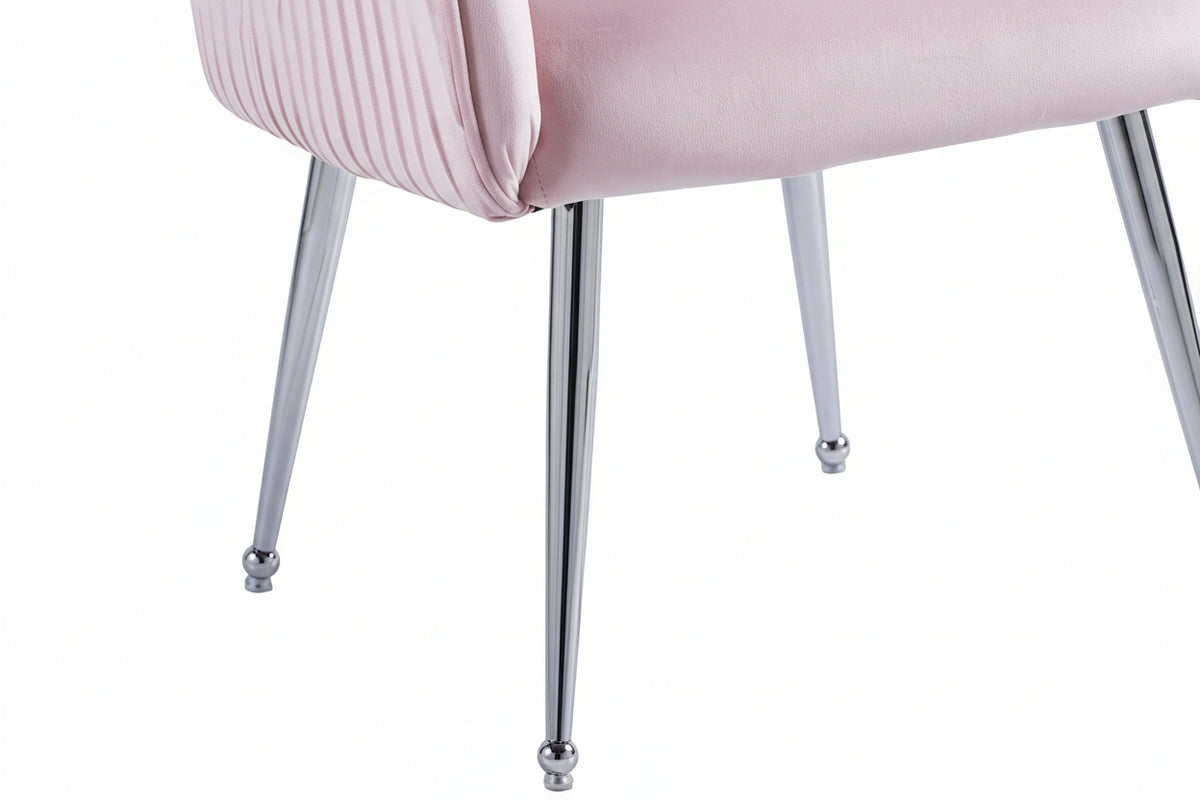 Lot 2 Chaises Salle à Manger Luxury Velours Rose Pieds Chrome 52x65,5x93,5cm