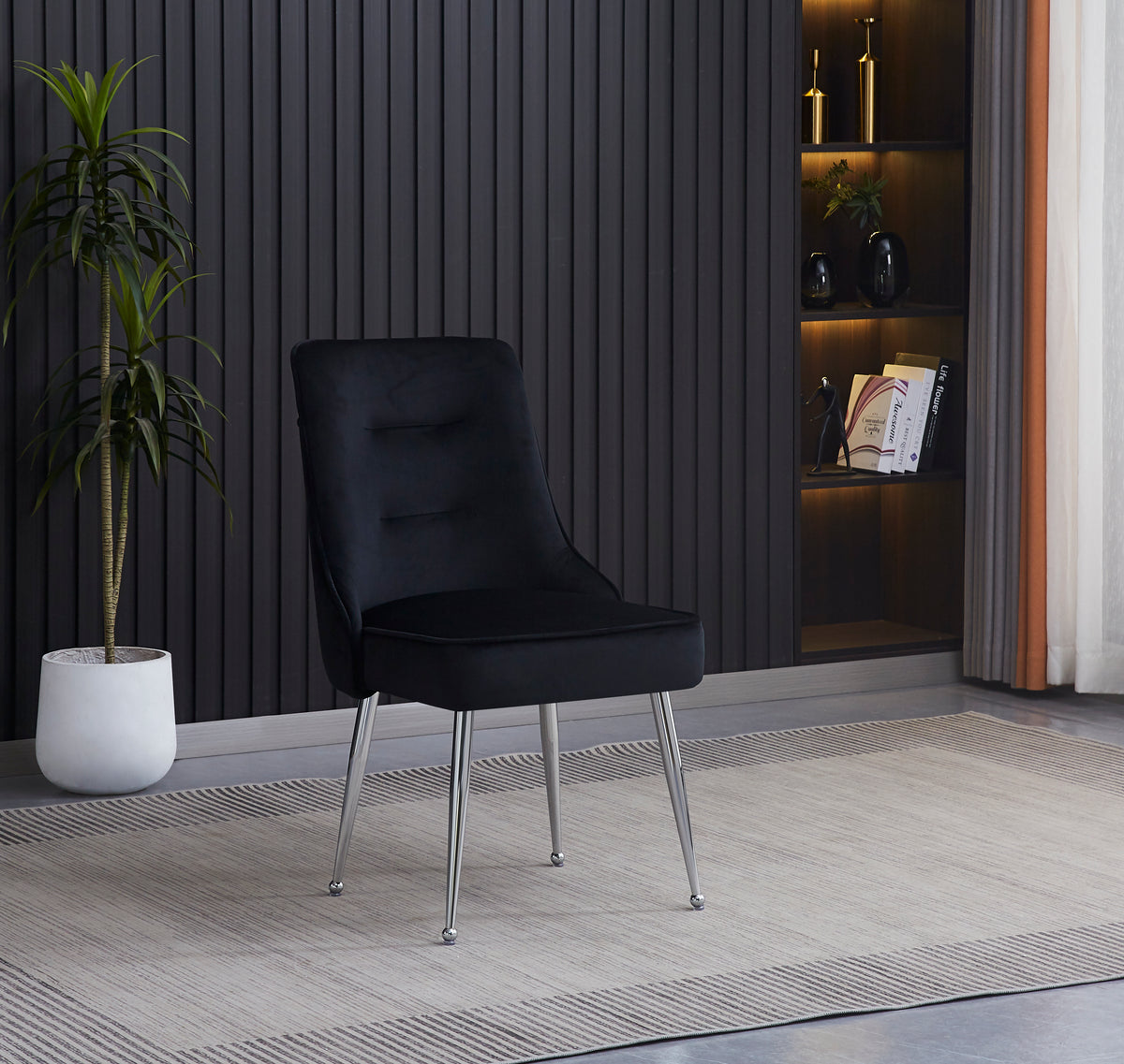 Lot de 2 chaises luxury ZIP en velours pieds chromés #couleur_noir
