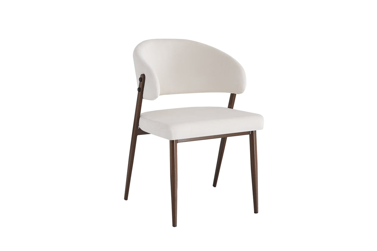 Lot de 4 chaises salle à manger velours beige pieds effet noyer métal LAMIA #couleur_beige